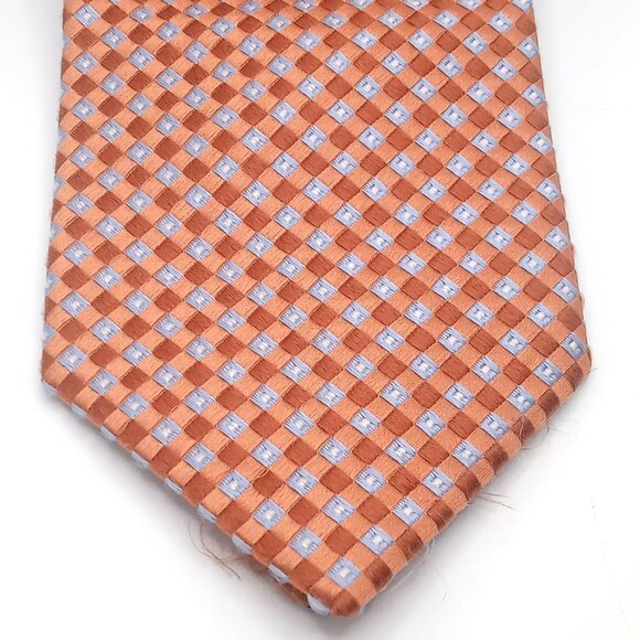 Michael Kors Men's Tie Orange Blue Checkered 100% Silk Tie 59" Length - Picture 2 of 11